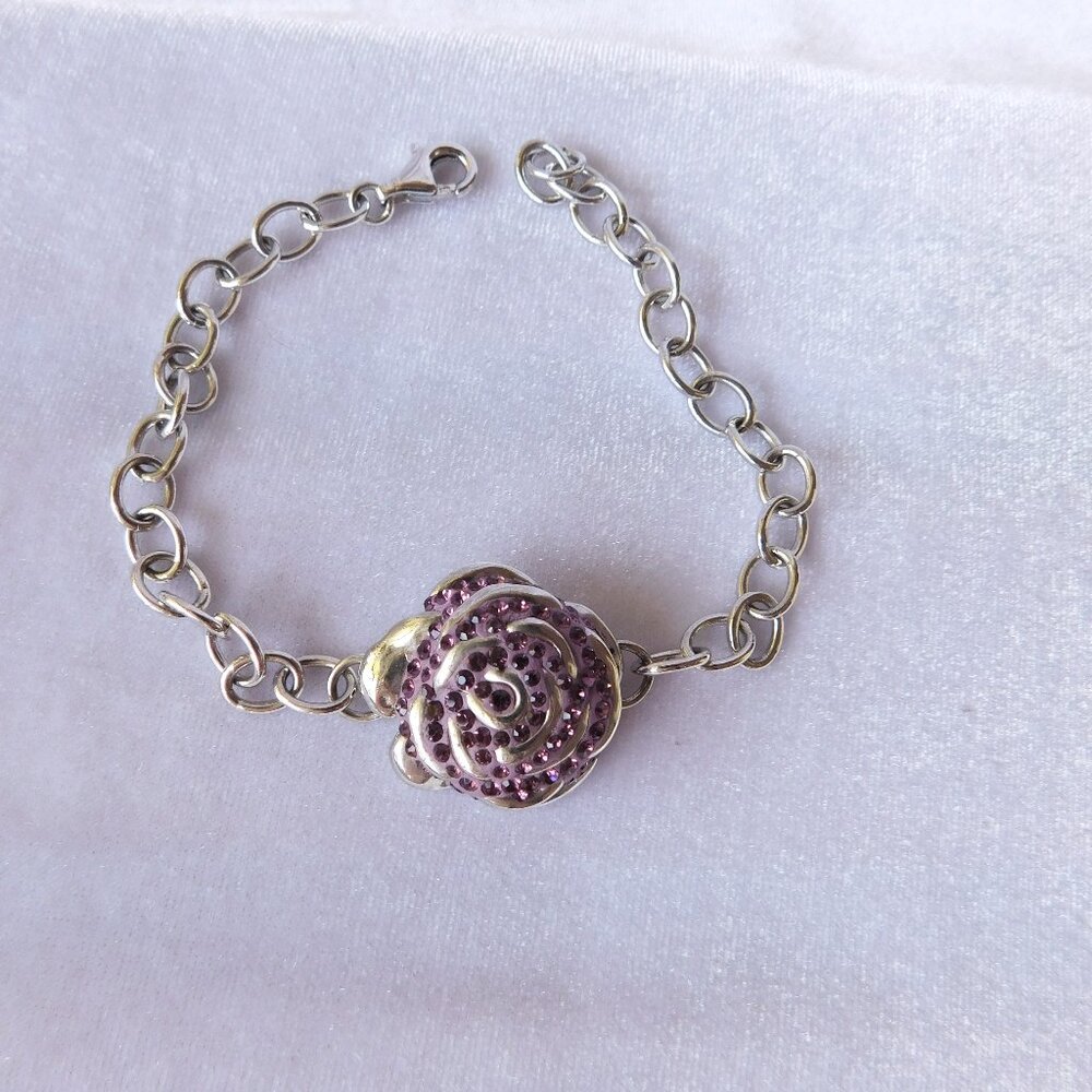 Ladies Silver Bracelet with Swarovski Dark Pink Crystals.